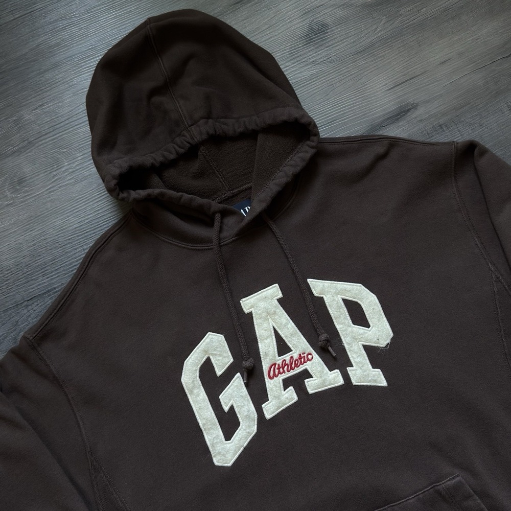 Gap Spell Out Logo Sweatshirt Hoodie Mens S Brown Streetwear Athletic Varsity